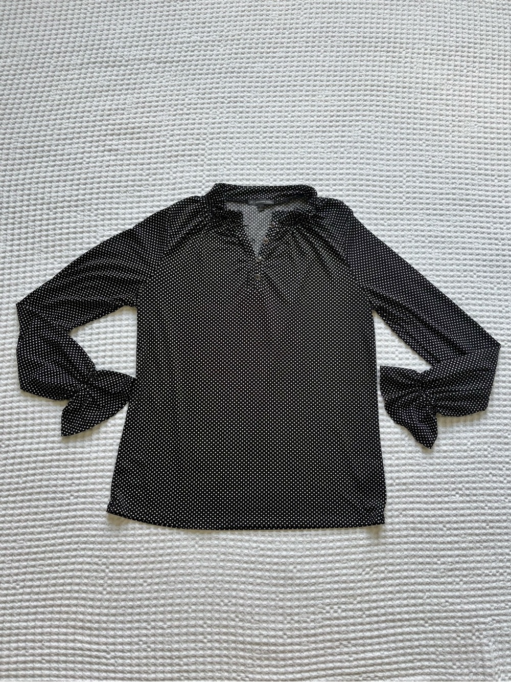 Adrianna Papell Black White Polka Dot Long Sleeve Gathered Wrist Career Blouse S